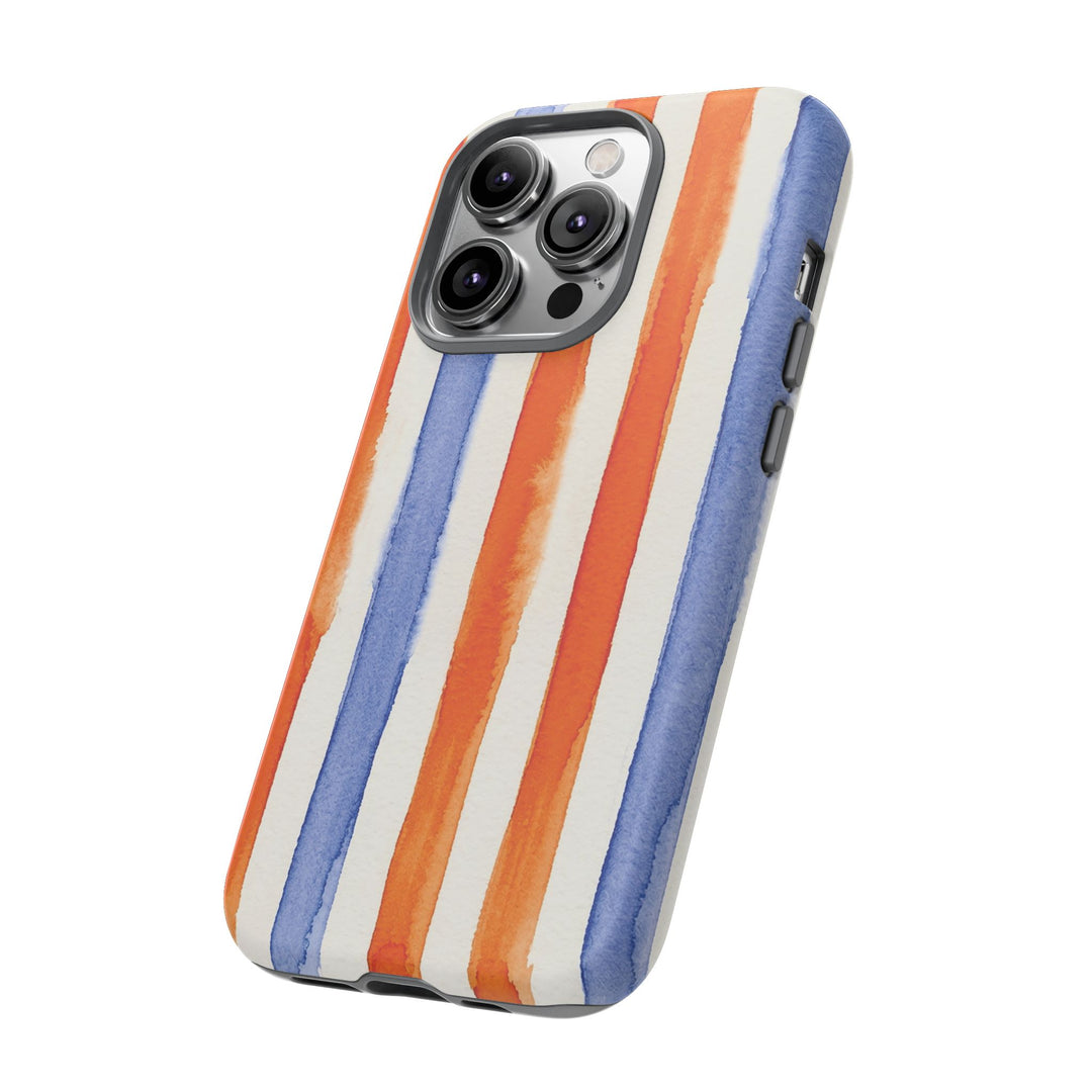 Tough Cute Blue Orange Stripes Phone Case, for IPhone 17 Pro Max | Iphone 17 Air, Iphone 16, IPhone 15, 14 13 12, Samsung Galaxy S26, S25, S24, S23 - Studio40ParkLane