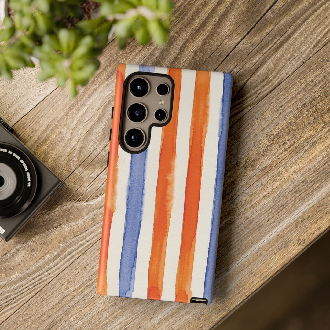 Tough Cute Blue Orange Stripes Phone Case, for IPhone 17 Pro Max | Iphone 17 Air, Iphone 16, IPhone 15, 14 13 12, Samsung Galaxy S26, S25, S24, S23 - Studio40ParkLane