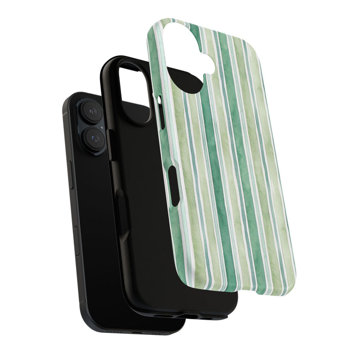 Aesthetic Tough Green Watercolor Stripes Premium Phone Case - For iPhone 17 Pro Max iPhone 16 Pro iPhone 15 Iphone 14 Plus 13 Pro 12 11 10 - Studio40ParkLane