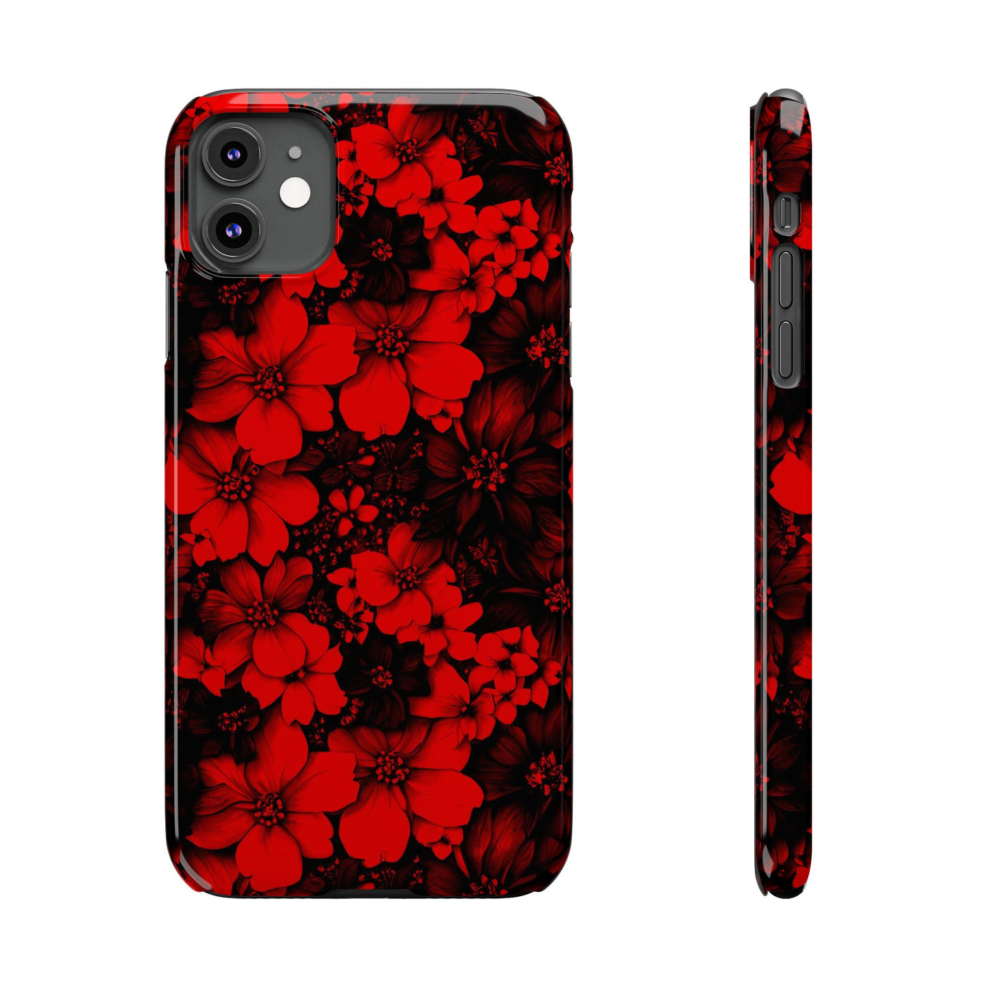 Slim Cute Phone Cases for Iphone - | iPhone 15 Case | iPhone 15 Pro Max Case, Iphone 14 Case, Iphone 14 Pro Max, Iphone 13, Red Black Flowers