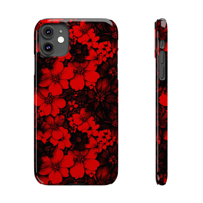 Slim Cute iPhone Cases - | iPhone 15 Case | iPhone 15 Pro Max Case, Iphone 14 Case, Iphone 14 Pro Max, Iphone 13, Red Black Flowers