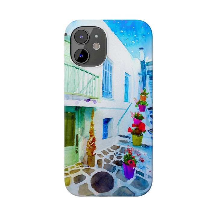 Slim Cute Phone Cases for Iphone | iPhone 15 Case | iPhone 15 Pro Max Case, Iphone 14, Iphone 14 Pro Max, Iphone 13, Colorful Greek Alley Watercolor - Studio40ParkLane