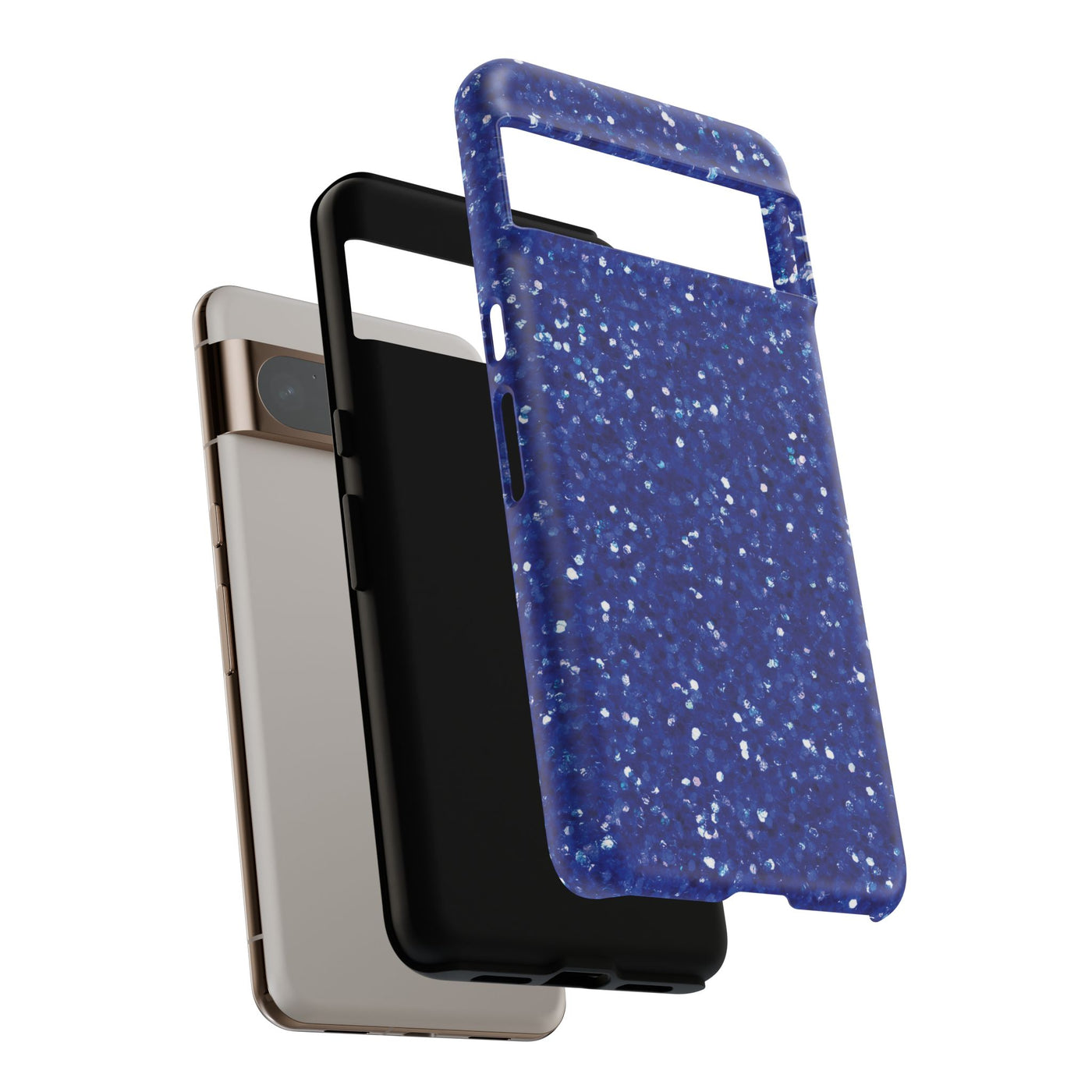 Chic Blue Faux Play on Glitter Effect Cute Phone Case, for IPhone 16 pro Max | Iphone 15, Iphone 14, IPhone 13 Case, 11 8 7, Samsung Galaxy S24, S23, S22, S21, 2 Layer Protection