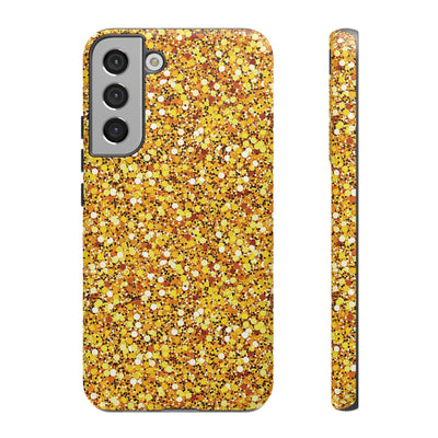 Chic Gold Faux Play on Glitter Effect Cute Phone Case, for IPhone 16 pro Max | Iphone 15, Iphone 14, IPhone 13 Case, 11 8 7, Samsung Galaxy S24, S23, S22, S21, 2 Layer Protection