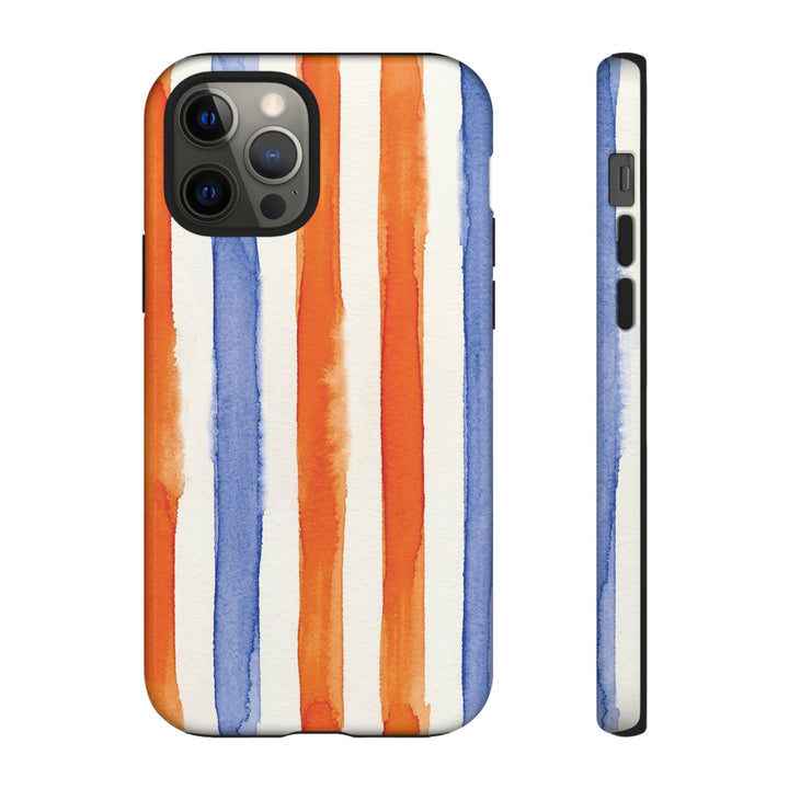 Tough Cute Blue Orange Stripes Phone Case, for IPhone 17 Pro Max | Iphone 17 Air, Iphone 16, IPhone 15, 14 13 12, Samsung Galaxy S26, S25, S24, S23 - Studio40ParkLane