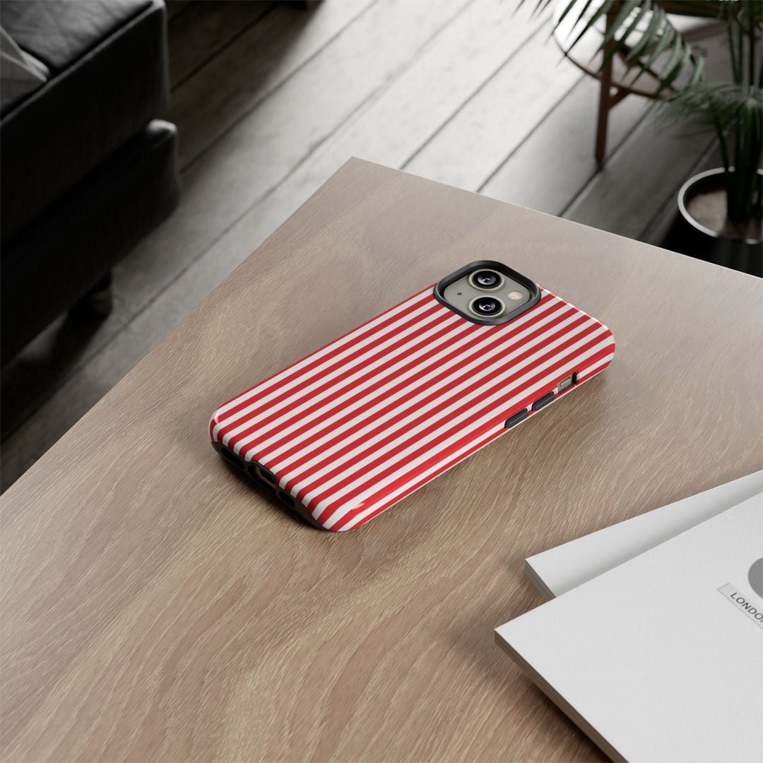 Tough Premium Poppy Red Stripes Phone Case Gift for Her - For Apple iPhone 16 Pro Max 16e iPhone 15 Pro iPhone Iphone 14 Plus 13 Pro 12 SE XR - Studio40ParkLane