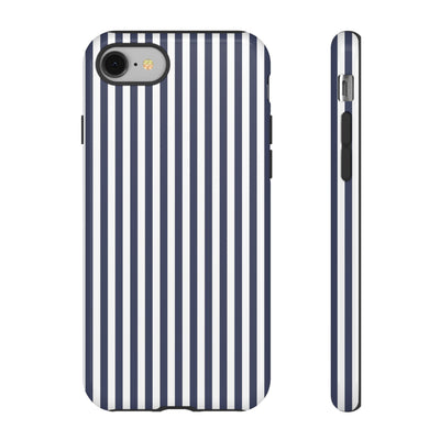 Tough Premium Navy Blue Stripes Phone Case Gift for Her - For Apple iPhone 16 Pro Max 16e iPhone 15 Pro iPhone Iphone 14 Plus 13 Pro 12 SE XR - Studio40ParkLane