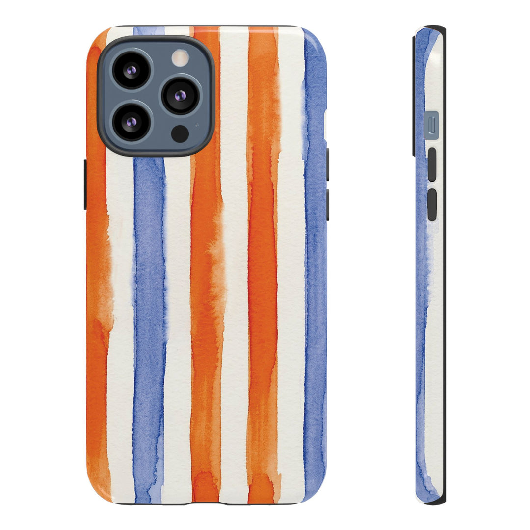 Tough Cute Blue Orange Stripes Phone Case, for IPhone 17 Pro Max | Iphone 17 Air, Iphone 16, IPhone 15, 14 13 12, Samsung Galaxy S26, S25, S24, S23 - Studio40ParkLane