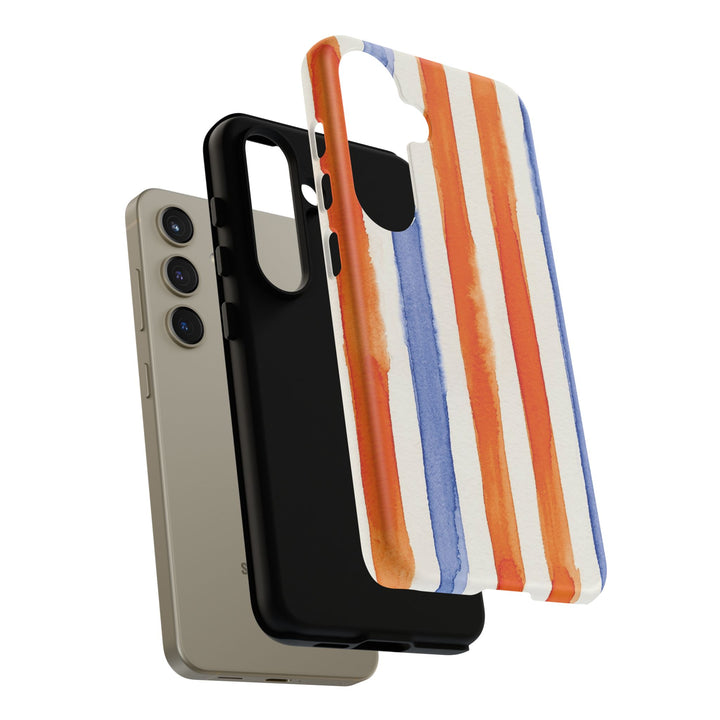 Tough Cute Blue Orange Stripes Phone Case, for IPhone 17 Pro Max | Iphone 17 Air, Iphone 16, IPhone 15, 14 13 12, Samsung Galaxy S26, S25, S24, S23 - Studio40ParkLane