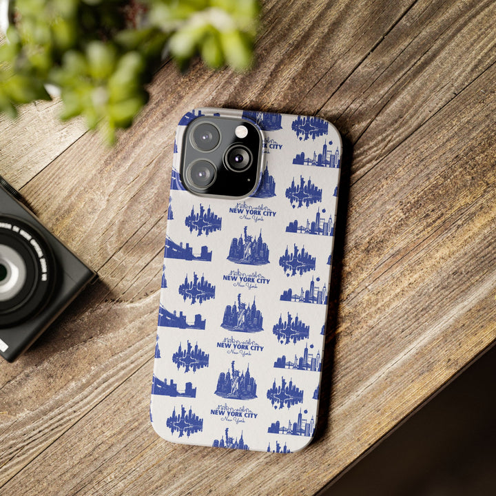 Slim New York Skyline Blue Collage Coquette Gift for Her Cute Phone Cases for Iphone 16 Pro Max | iPhone 15 Case | iPhone 15 Pro Max Case, Iphone 14, Iphone 14 Pro Max, Iphone 13 12 11 8 7 - Studio40ParkLane