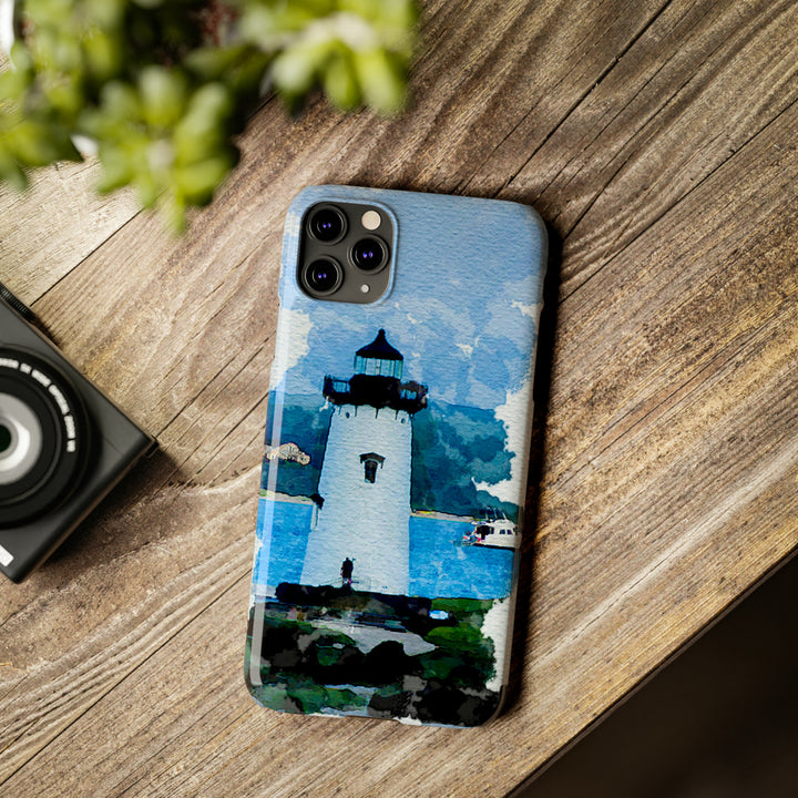 Slim Cute Phone Cases for Iphone - | iPhone 15 Case | iPhone 15 Pro Max Case, Iphone 14 Case, Iphone 14 Pro Max, Iphone 13, Beach Lighthouse Blue - Studio40ParkLane