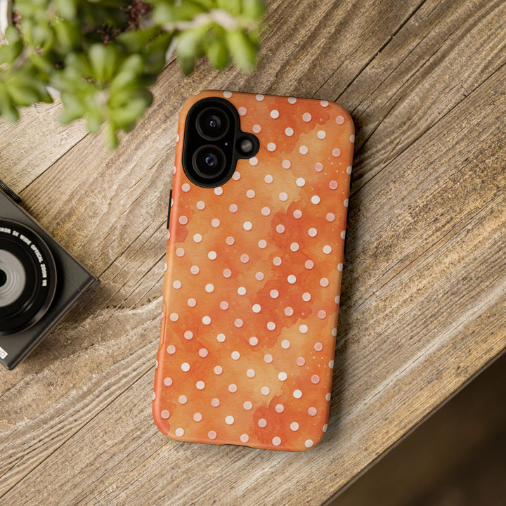 Aesthetic Tough Orange Polka Dots Watercolor Phone Case - For iPhone 17 Pro Max iPhone 16 Pro iPhone 15 Iphone 14 Plus 13 Pro 12 11 10 XR - Studio40ParkLane