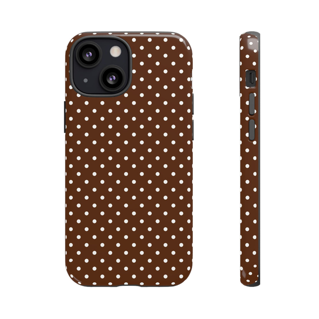 Aesthetic Tough Mocha Brown Polka Dots Premium Phone Case - For iPhone 17 Pro Max iPhone 16 Pro iPhone 15 Iphone 14 Plus 13 Pro 12 11 10 - Studio40ParkLane