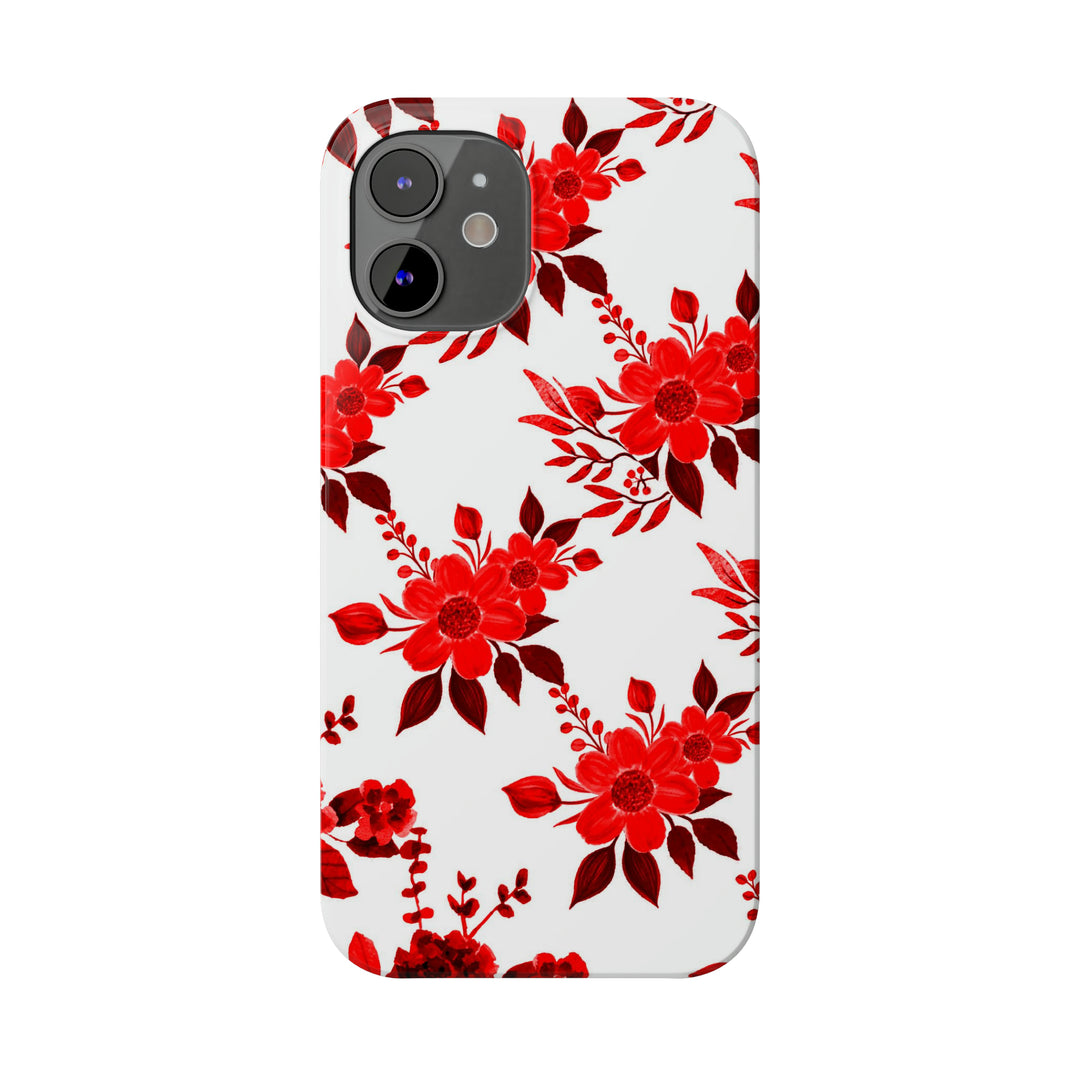 Slim Cute Phone Cases for Iphones - | iPhone 15 Case | iPhone 15 Pro Max Case, Iphone 14 Case, Iphone 14 Pro Max, Iphone 13, Red White Flowers - Studio40ParkLane