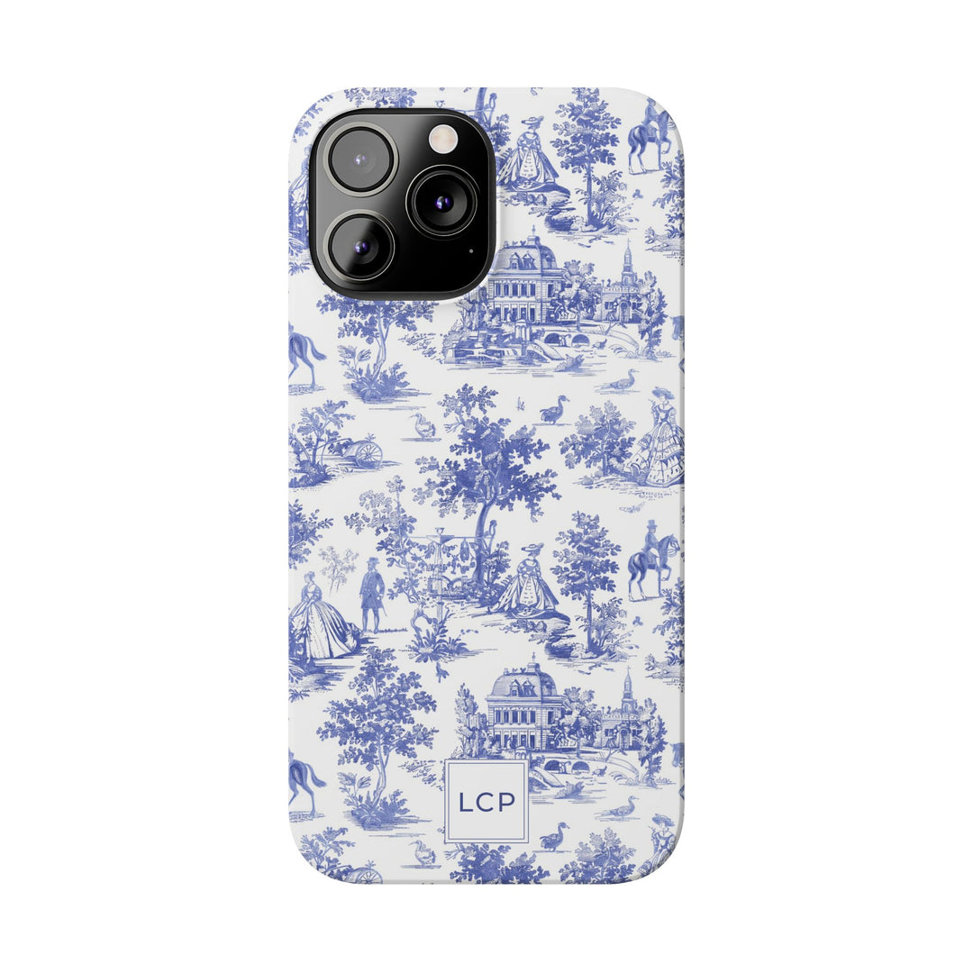 Slim Personalized Slim Blue Vintage French Toile Cute Phone Cases for Iphone 16 Pro Max | iPhone 15 Case | iPhone 15 Pro Max Case, Iphone 14, Iphone 14 Pro Max, Iphone 13 12 11 8 7 - Studio40ParkLane