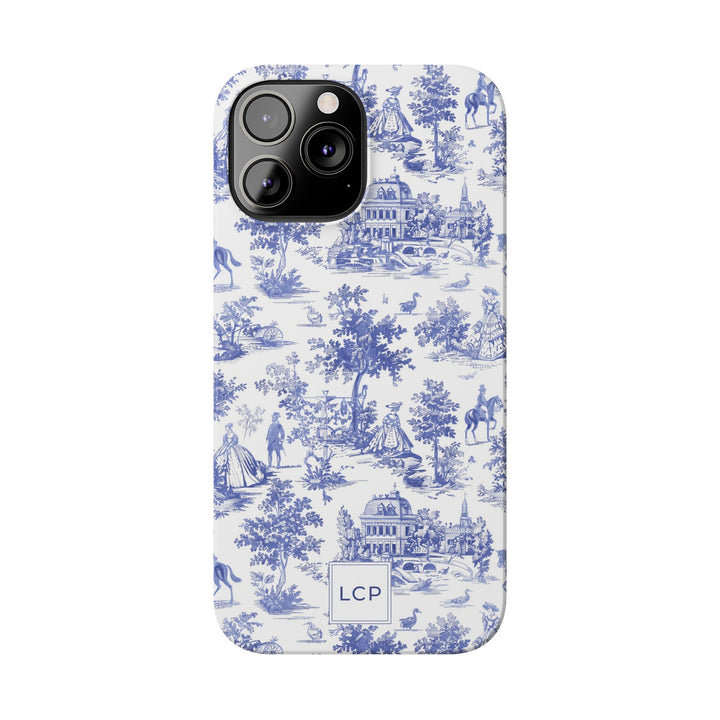 Slim Personalized Slim Blue Vintage French Toile Cute Phone Cases for Iphone 16 Pro Max | iPhone 15 Case | iPhone 15 Pro Max Case, Iphone 14, Iphone 14 Pro Max, Iphone 13 12 11 8 7 - Studio40ParkLane