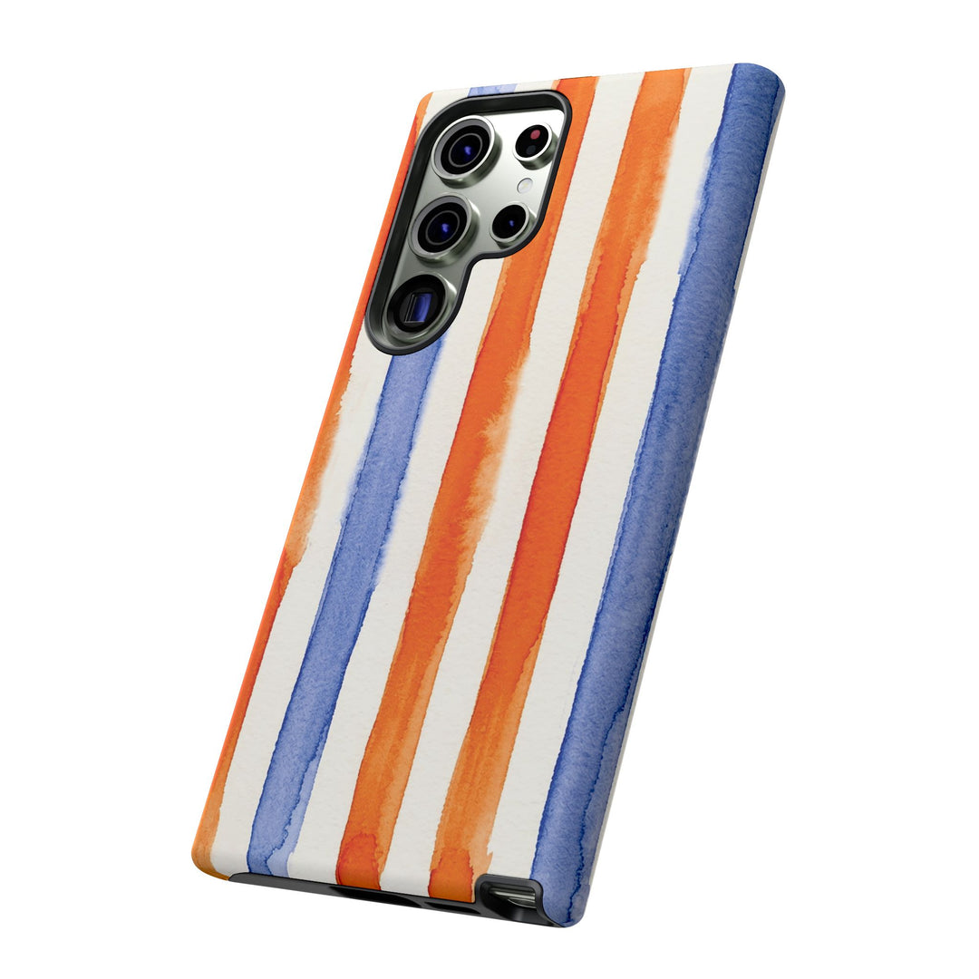 Tough Cute Blue Orange Stripes Phone Case, for IPhone 17 Pro Max | Iphone 17 Air, Iphone 16, IPhone 15, 14 13 12, Samsung Galaxy S26, S25, S24, S23 - Studio40ParkLane