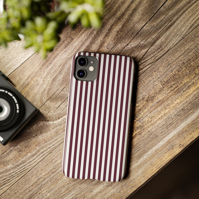 Slim Burgundy Wine Striped Cute Phone Case for Iphone 16 - | iPhone 15 Pro Max Case | iPhone 14 Case Iphone 13 12 11 10 9 8 7 Gift for Her - Studio40ParkLane