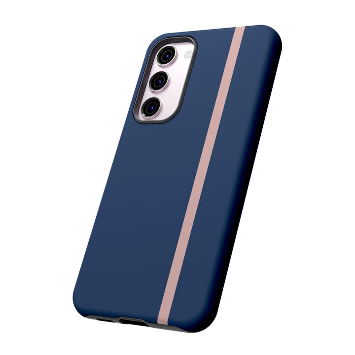 Tough Phone Case Navy Blue Orange Stripe iPhone 18 17 16 15 14 13 12 Pro Max Plus, Samsung Galaxy S26 S25 S24 Ultra Cute Preppy Sport - Studio40ParkLane
