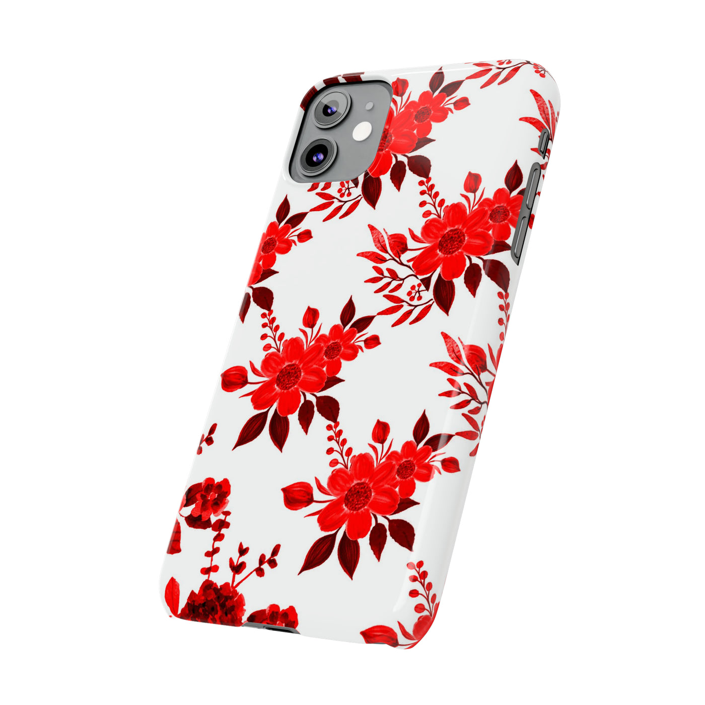 Slim Cute iPhone Cases - | iPhone 15 Case | iPhone 15 Pro Max Case, Iphone 14 Case, Iphone 14 Pro Max, Iphone 13, Red White Flowers