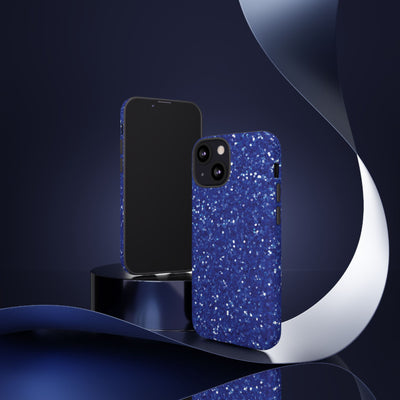 Chic Blue Faux Play on Glitter Effect Cute Phone Case, for IPhone 16 pro Max | Iphone 15, Iphone 14, IPhone 13 Case, 11 8 7, Samsung Galaxy S24, S23, S22, S21, 2 Layer Protection