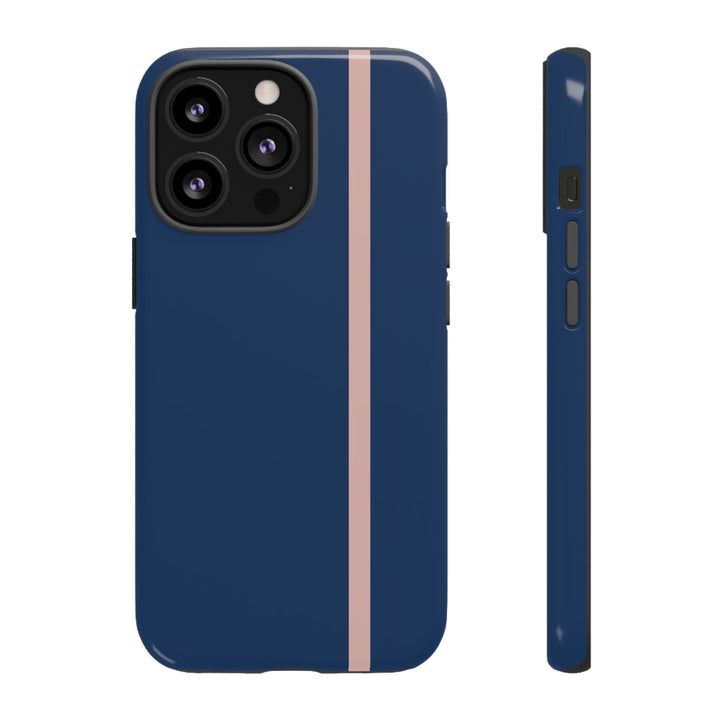 Tough Phone Case Navy Blue Orange Stripe iPhone 18 17 16 15 14 13 12 Pro Max Plus, Samsung Galaxy S26 S25 S24 Ultra Cute Preppy Sport - Studio40ParkLane