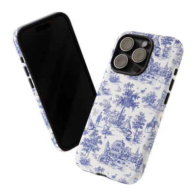 Premium Tough Blue French Toile Gift for Her Cute Phone Cases for Samsung and Iphone, 16, 15, 14, S24, S23, S22, S21, S20, Plus, Ultra, Pro