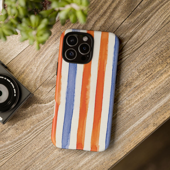 Tough Cute Blue Orange Stripes Phone Case, for IPhone 17 Pro Max | Iphone 17 Air, Iphone 16, IPhone 15, 14 13 12, Samsung Galaxy S26, S25, S24, S23 - Studio40ParkLane