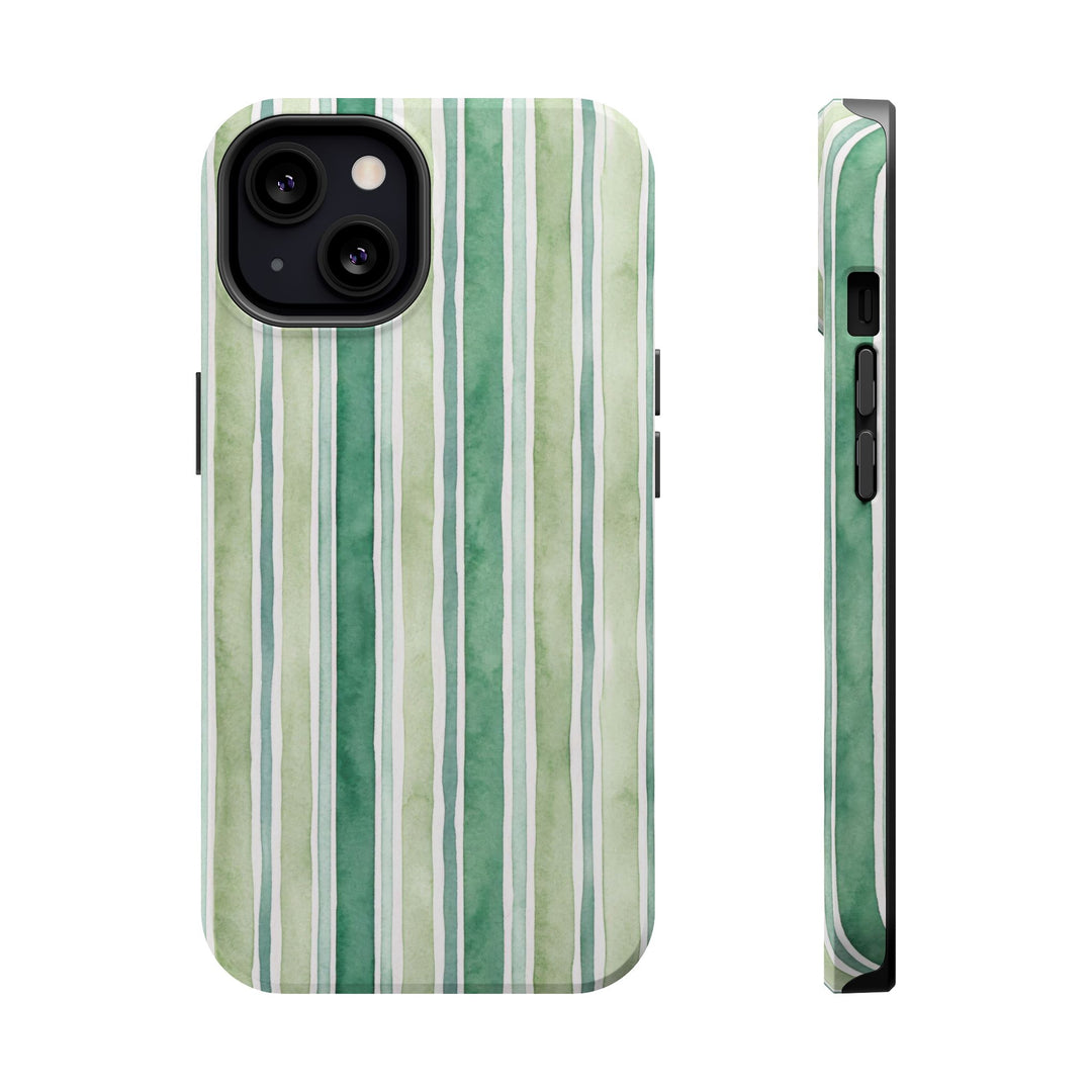 Aesthetic Tough Magsafe Green Stripes Watercolor Phone Case - For iPhone 17 Pro Max iPhone 16 Pro iPhone 15 Iphone 14 Plus 13 Pro 12 11 10 - Studio40ParkLane