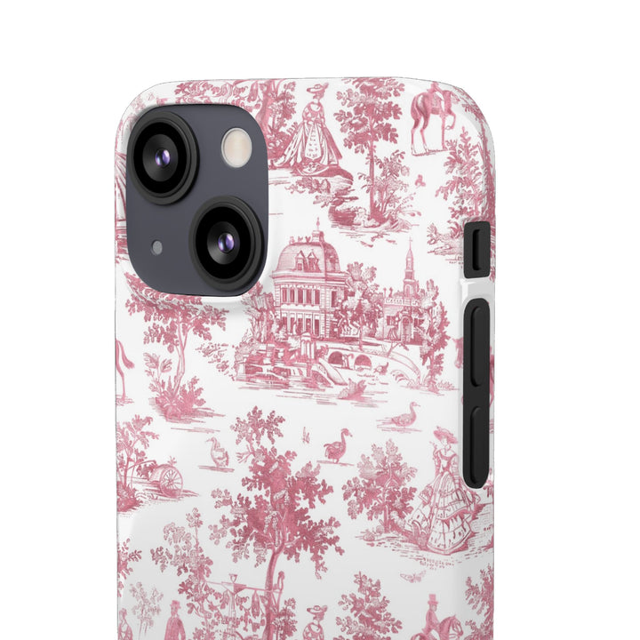 Sleek Snap Pink French Toile Cute Phone Case for iPhone 16 15 14 13 12 11 X Xs Max Xr Pro Plus Samsung Galaxy S24 S23 S22 S21 S20 Note Ultra