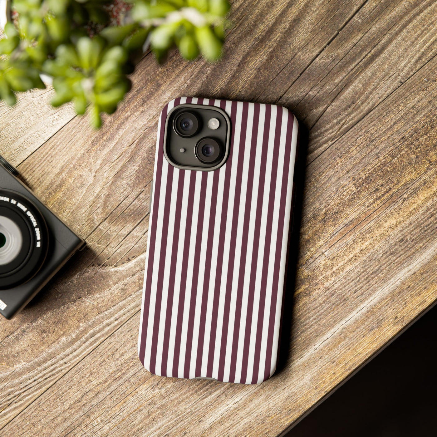 Tough Premium Burgundy Stripes Phone Case Gift for Her - For Apple iPhone 16 Pro Max 16e iPhone 15 Pro iPhone Iphone 14 Plus 13 Pro 12 SE XR - Studio40ParkLane