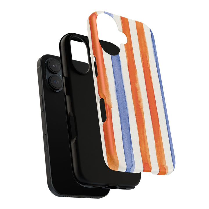Tough Cute Blue Orange Stripes Phone Case, for IPhone 17 Pro Max | Iphone 17 Air, Iphone 16, IPhone 15, 14 13 12, Samsung Galaxy S26, S25, S24, S23 - Studio40ParkLane