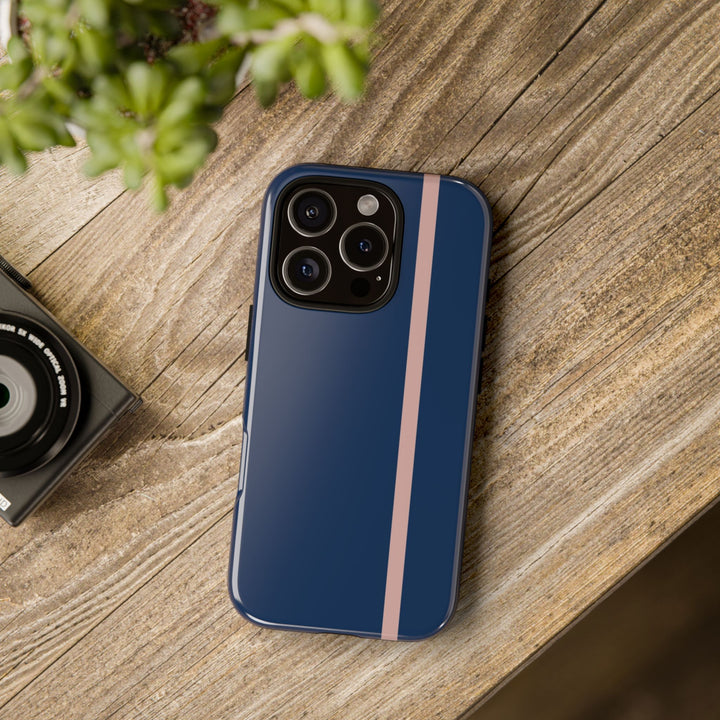 Tough Phone Case Navy Blue Orange Stripe iPhone 18 17 16 15 14 13 12 Pro Max Plus, Samsung Galaxy S26 S25 S24 Ultra Cute Preppy Sport - Studio40ParkLane