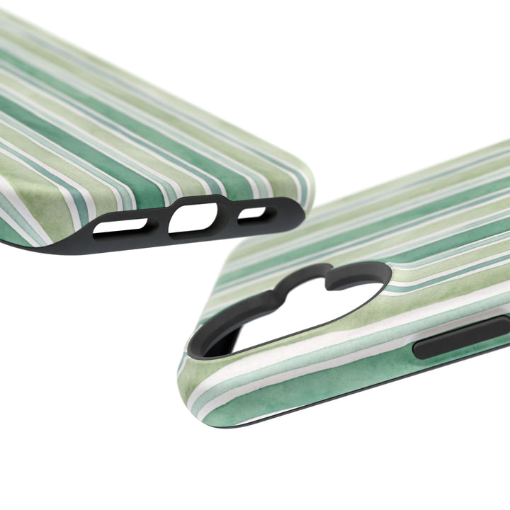 Aesthetic Tough Magsafe Green Stripes Watercolor Phone Case - For iPhone 17 Pro Max iPhone 16 Pro iPhone 15 Iphone 14 Plus 13 Pro 12 11 10 - Studio40ParkLane