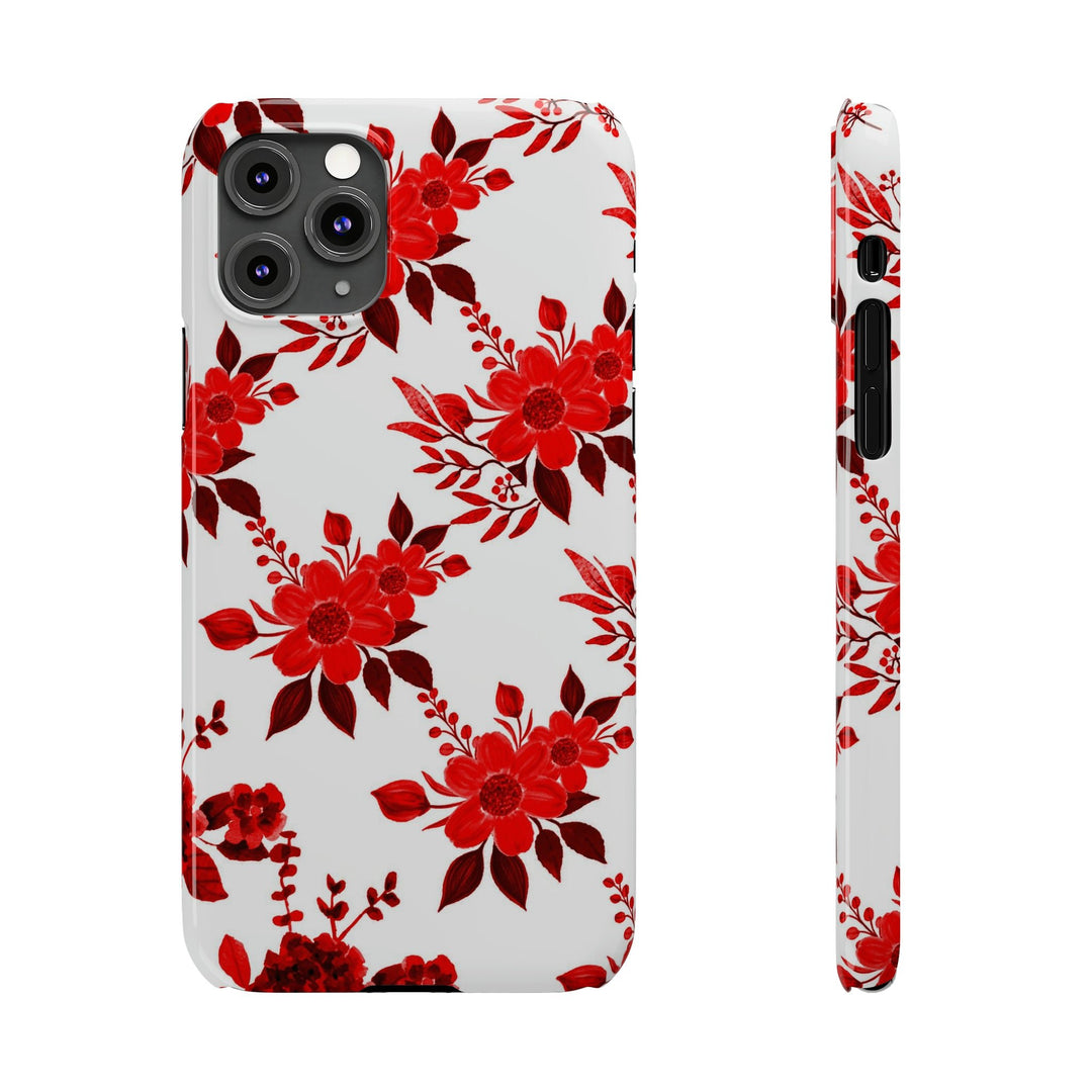 Slim Cute Phone Cases for Iphones - | iPhone 15 Case | iPhone 15 Pro Max Case, Iphone 14 Case, Iphone 14 Pro Max, Iphone 13, Red White Flowers - Studio40ParkLane