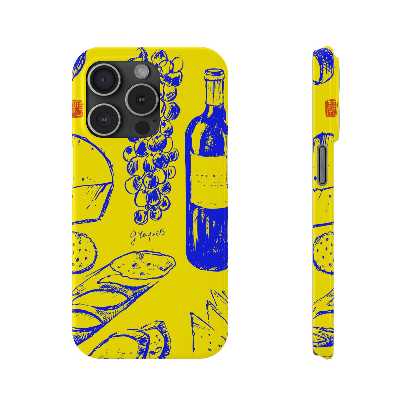 Slim Cute Phone Cases for Iphone  | iPhone 15 Case | iPhone 15 Pro Max Case, Iphone 14, Iphone 14 Pro Max, Iphone 13, French Food Wine Yellow Blue