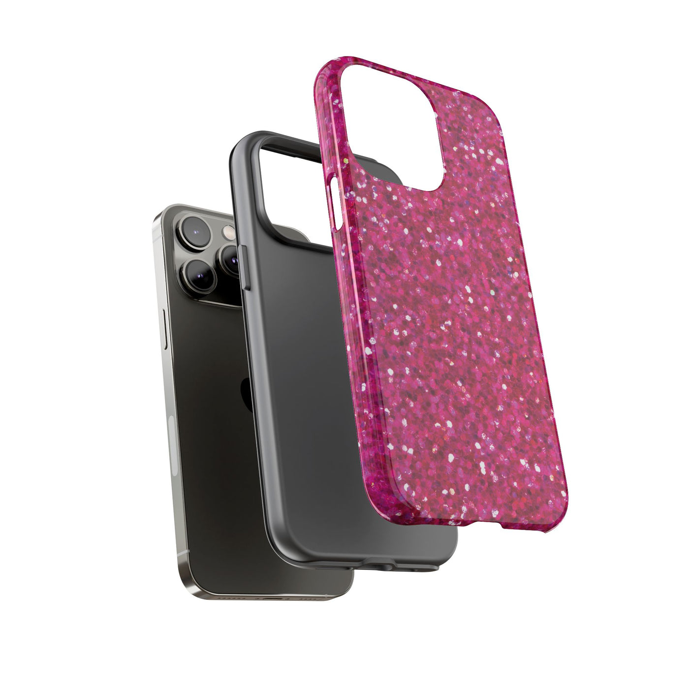 Chic Pink Faux Play on Glitter Effect Cute Phone Case, for IPhone 16 pro Max | Iphone 15, Iphone 14, IPhone 13 Case, 11 8 7, Samsung Galaxy S24, S23, S22, S21, 2 Layer Protection