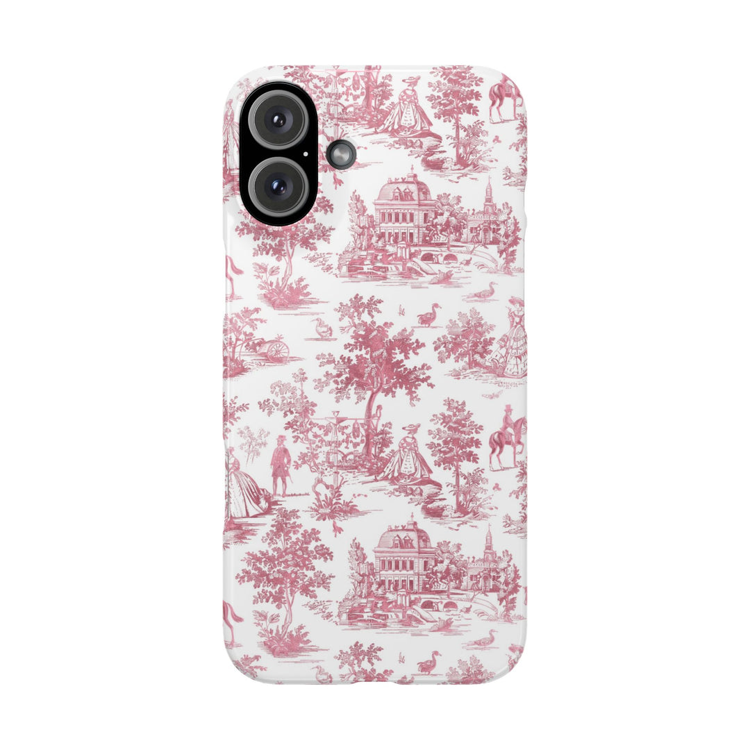 Slim Pink Vintage French Toile Cute Phone Cases for Iphone 16 Pro Max | iPhone 15 Case | iPhone 15 Pro Max Case, Iphone 14, Iphone 14 Pro Max, Iphone 13 12 11 8 7 - Studio40ParkLane