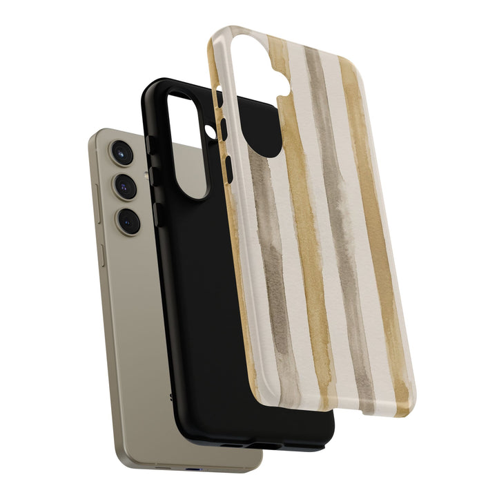 Tough Cute Brown Beige Stripes Phone Case, for IPhone 17 Pro Max | Iphone 17 Air, Iphone 16, IPhone 15, 14 13 12, Samsung Galaxy S26, S25, S24, S23 - Studio40ParkLane