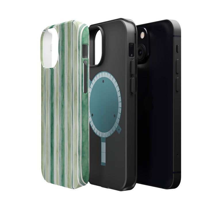 Aesthetic Tough Magsafe Green Stripes Watercolor Phone Case - For iPhone 17 Pro Max iPhone 16 Pro iPhone 15 Iphone 14 Plus 13 Pro 12 11 10 - Studio40ParkLane