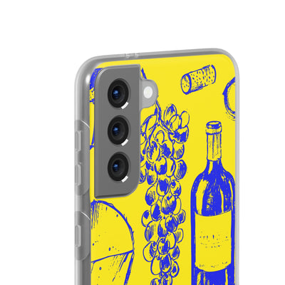 Cute Flexi Phone Cases, French Food Wine Yellow Blue, Compatible with Samsung Galaxy S23, Samsung S22, Samsung S21, Samsung S20, Galaxy S20 Ultra