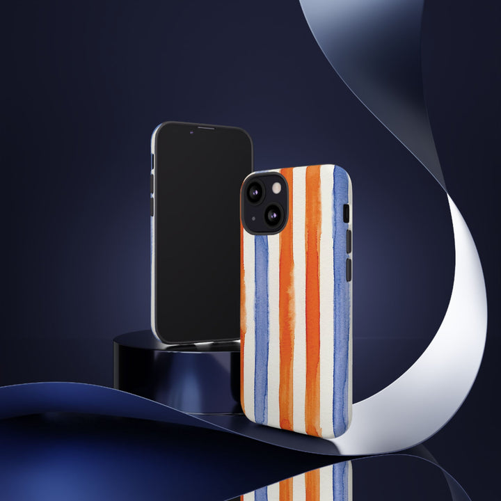 Tough Cute Blue Orange Stripes Phone Case, for IPhone 17 Pro Max | Iphone 17 Air, Iphone 16, IPhone 15, 14 13 12, Samsung Galaxy S26, S25, S24, S23 - Studio40ParkLane