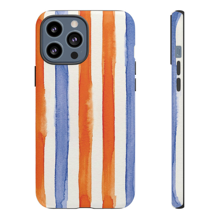Tough Cute Blue Orange Stripes Phone Case, for IPhone 17 Pro Max | Iphone 17 Air, Iphone 16, IPhone 15, 14 13 12, Samsung Galaxy S26, S25, S24, S23 - Studio40ParkLane