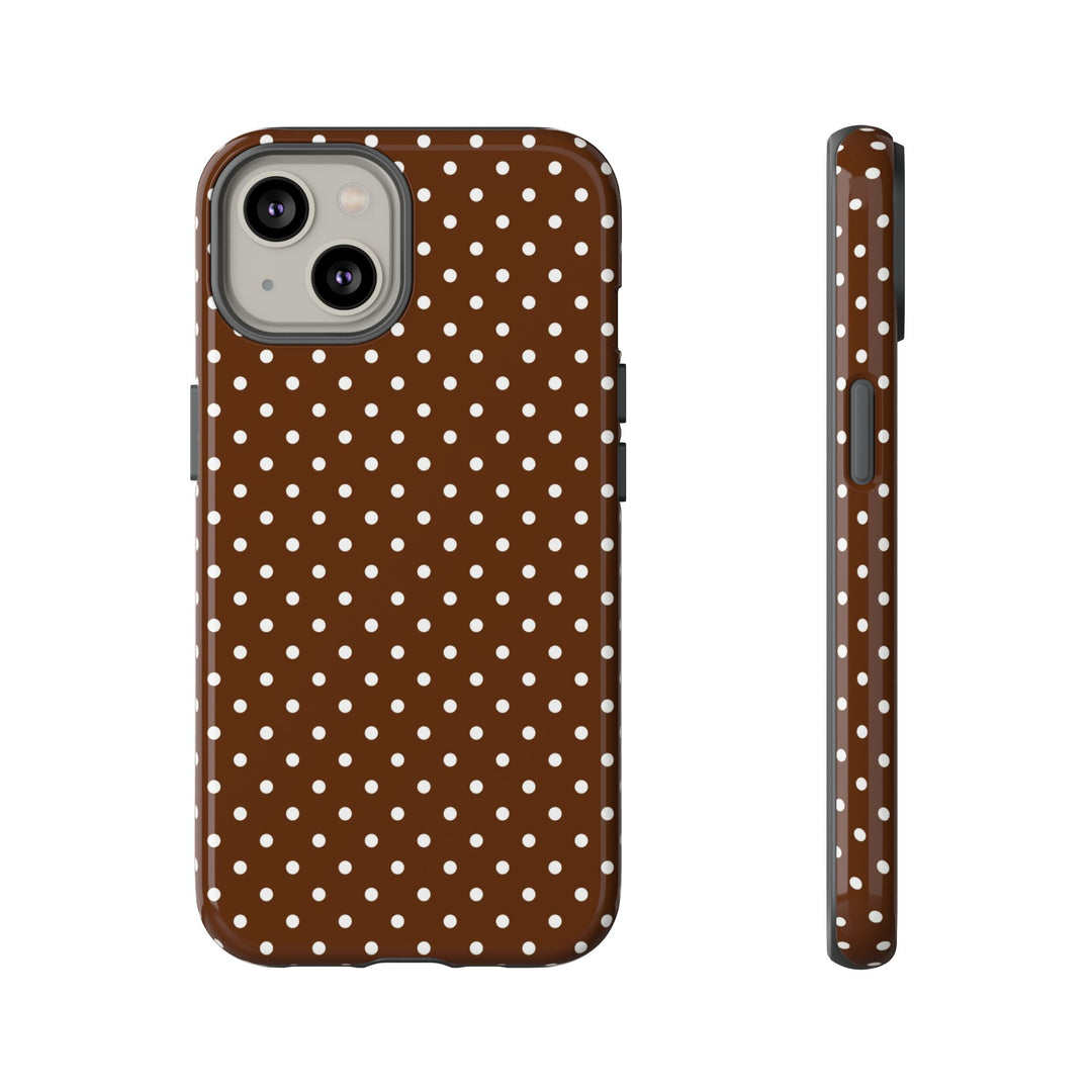Aesthetic Tough Mocha Brown Polka Dots Premium Phone Case - For iPhone 17 Pro Max iPhone 16 Pro iPhone 15 Iphone 14 Plus 13 Pro 12 11 10 - Studio40ParkLane