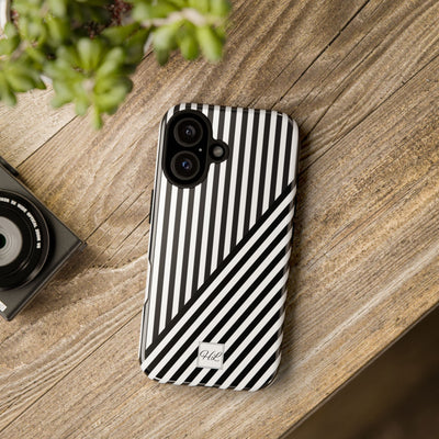 Custom Personalized Aesthetic Stripes Black White Tough Phone Case - For iPhone 17 Pro Max iPhone 16 Pro iPhone 15 Iphone 14 Plus 13 12 11 - Studio40ParkLane