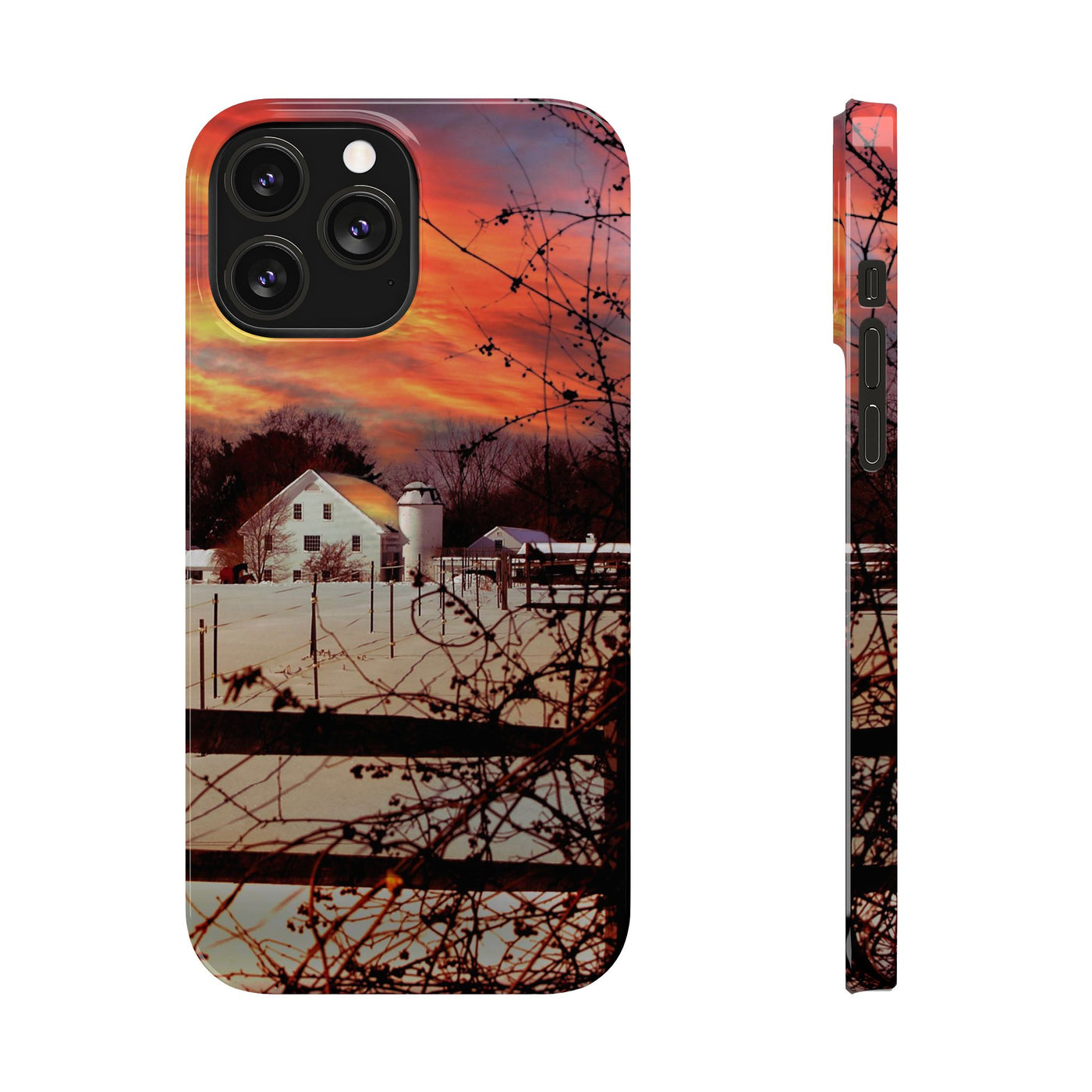 Slim Cute Phone Cases for Iphone - | iPhone 15 Case | iPhone 15 Pro Max Case, Iphone 14 Case, Iphone 14 Pro Max, Iphone 13, New England Winter Sunset