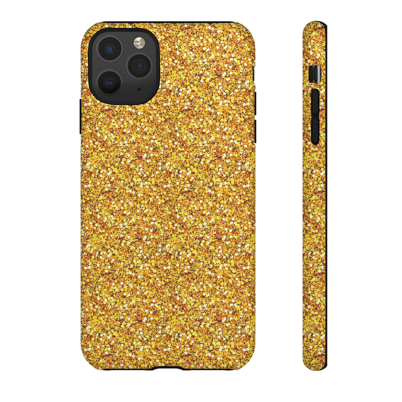 Chic Gold Faux Play on Glitter Effect Cute Phone Case, for IPhone 16 pro Max | Iphone 15, Iphone 14, IPhone 13 Case, 11 8 7, Samsung Galaxy S24, S23, S22, S21, 2 Layer Protection