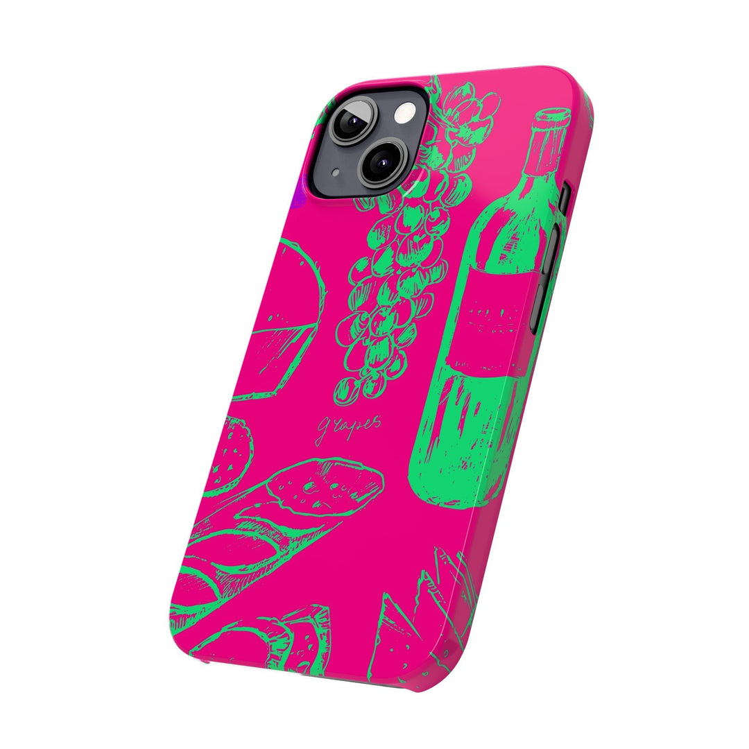 Slim French Food Wine Pink Green Cute Phone Cases for Iphone | iPhone 15 Case | iPhone 15 Pro Max Case, Iphone 14, Iphone 14 Pro Max, Iphone 13, - Studio40ParkLane