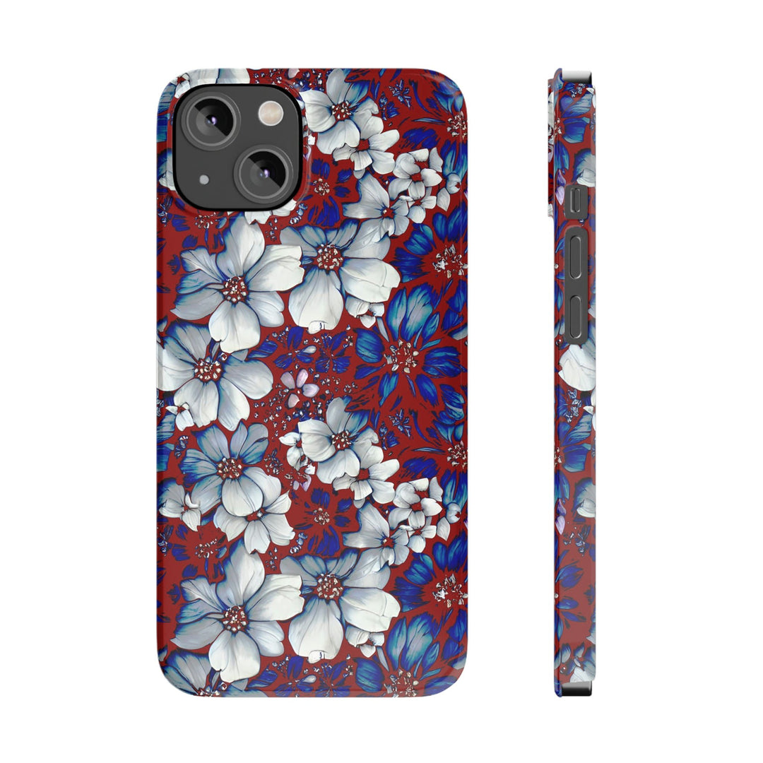 Slim Cute Phone Cases for Iphone - | iPhone 15 Case | iPhone 15 Pro Max Case, Iphone 14 Case, Iphone 14 Pro Max, Iphone 13, Red Blue Flowers - Studio40ParkLane