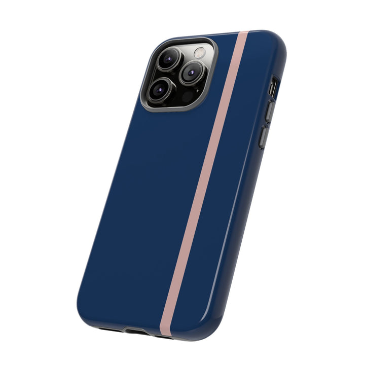 Tough Phone Case Navy Blue Orange Stripe iPhone 18 17 16 15 14 13 12 Pro Max Plus, Samsung Galaxy S26 S25 S24 Ultra Cute Preppy Sport - Studio40ParkLane